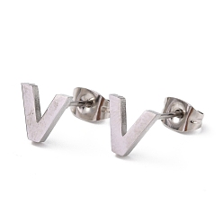 Letter N Tarnish Resistant 304 Stainless Steel Greek Alphabet Stud Earrings, Manual Polishing, Letter.N, 7~11x2~10x1.5mm, Pin: 0.8mm