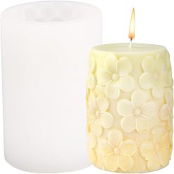 White DIY Candle Silicone Molds, Resin Casting Molds, For UV Resin, Epoxy Resin Jewelry Making, Column with Flower, White, 73x100mm, Inner Diameter: 64mm