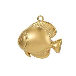 Настоящее золото 18K 304 прелести нержавеющей стали, рыба, ионное покрытие (ip), реальный 18 k позолоченный, 13x14 мм