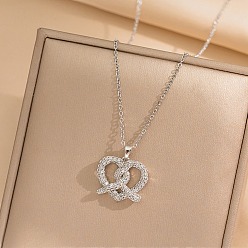 Нержавеющая Сталь Цвет Сердце 304 ожерелья из нержавеющей стали с микропаве из прозрачного кубического циркония для женщин, цвет нержавеющей стали, 15.94 дюйм (40.5 см)