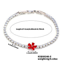 Красный Элегантные латунные браслеты с подвесками из микрофибры и кубического циркония, браслеты из ромашек для женщин, платина, красные, 6-3/4 дюйм (17 см)
