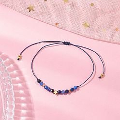 Кианит Натуральные круглые бусины кианита плетеные браслеты из бусин для женщин, с регулируемой плетеной нейлоновой нитью и стеклянными бусинами, граненые, внутренний диаметр: 3 дюйм (7.6 см)