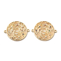 Настоящее золото 18K Латунные микро-паве цветные кубические цирконии полые соединительные подвески, плоские круглые ссылки, без кадмия, без никеля и без свинца, реальный 18 k позолоченный, 28x35x2 мм, отверстие : 1.6 мм