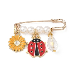 Коровка Эмалевые броши-подвески, английская булавка из сплава для свитера с шарфом, с пластиковыми искусственными жемчужными круглыми бусинами, коровка, 32.5x38x7.5 мм