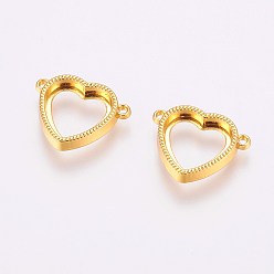 Oro Conector cabujón aleación de espalda abierta ajustes, corazón, dorado, Bandeja: 12x13 mm, 17x21x3 mm, agujero: 1 mm