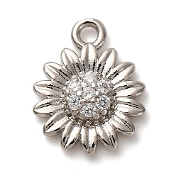 Платина Латунные микро проложить кубического циркония подвески, стойки покрытие, цветок, долговечный, без кадмия и без свинца, платина, 15x12x3 мм, отверстие : 1.6 мм