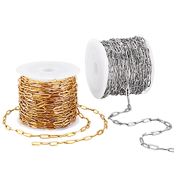 Позолоченный и Цвет Нержавейки 2 цвета 304 цепочки из скрепок из нержавеющей стали, пайки, настоящее золото и нержавеющая сталь, 9x3x0.6 мм, 5 м / цвет