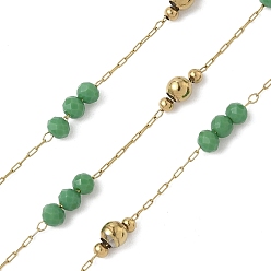 Зеленый 304 кабельные цепи из нержавеющей стали, рондель, со стеклом, ионное покрытие (ip), реальный 18 k позолоченный, пайки, с катушкой, зелёные, 2.3x2 мм, около 32.81 футов (10 м) / рулон