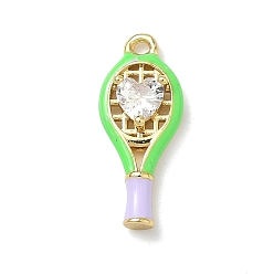 Прозрачный Латунные микро проложить кубического циркония подвески, прелести ракетки, Эмаль стиле, стойки покрытие, без кадмия и без свинца, реальный 18 k позолоченный, прозрачные, 17x7x3 мм, отверстие : 1.2~1.4 мм