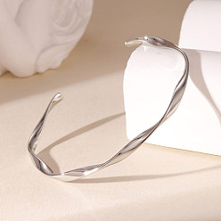 Нержавеющая Сталь Цвет 304 женские браслеты-манжеты из нержавеющей стали, твист, цвет нержавеющей стали, внутренний диаметр: 2.38x1.79 дюйм (6.05x4.55 см)