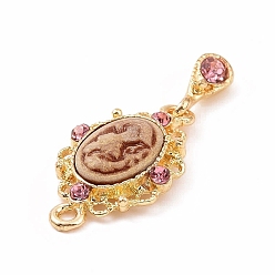 Camel Alloy Cameo Oval Resin Pendants, Woman Lady Head Charms, Golden, with Glass, Camel, 21x13x4mm, Hole: 1mm