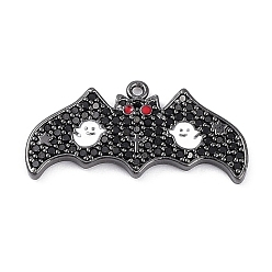 Gunmetal Rack Plating Brass Cubic Zirconia Pendants, Lead Free & Cadmium Free, Long-Lasting , Bat Charm, Gunmetal, 13.5x28.5x1.8mm, Hole: 1.2mm