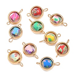 (52) Непрозрачная лаванда Пластиковая рамка ccb с бусинами-цветочками из полимерной глины, плоскими круглыми звеньями, подвесками-соединителями, с латунными двойными петлями, золотые, разноцветные, 19.5x12x6 мм, отверстие : 1.6~2 мм