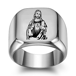 Нержавеющая Сталь Цвет Перстни-печатки из нержавеющей стали на религиозную тематику для мужчин, святой, цвет нержавеющей стали, размер США 9 (18.9 мм)