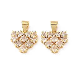 Clear Brass Micro Pave Cubic Zirconia Charms, Heart Charms, Cadmium Free & Lead Free, Rack Plating, Long-Lasting Plated, Real 18K Gold Plated, Clear, 12x13x3mm, Hole: 4x3.5mm