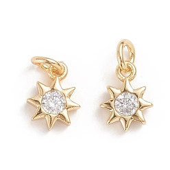 Золотой Латунные микро проложить кубического циркония подвески, с целью перехода в кольце, долговечный, солнце, прозрачные, золотые, 8x6.5x2.5 мм, отверстие : 2.5 мм