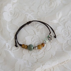 Бабочка Керамические бусины плетеные браслеты из бисера, регулируемые плетеные браслеты из вощеного шнура для женщин, бабочка, 4~10-1/4 дюйм (10~26 см)