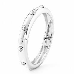 Platino Brazaletes articulados de aleación de zinc con cristales de imitación de diamantes para mujer., Platino, diámetro interior: 2.28 pulgada (5.8 cm)