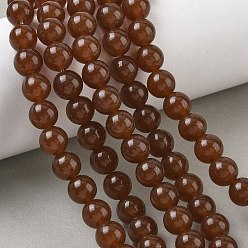 Saddle Brown Dyed Natural White Jade Beads Strands, Smooth Round, Saddle Brown, 8~8.5mm, Hole: 1.2mm, about 48pcs/strand, 15.16''(38.5cm)