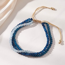 Небесно-голубой Регулируемые многорядные браслеты из окрашенного натурального малазийского нефрита с бусинами для женщин и мужчин., рондель, голубой, внутренний диаметр: 2.54 ~3.21 дюйм (6.45~8.15 см)