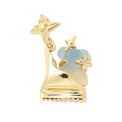 Светло-Синий Латунные микро проложить кубического циркония подвески, без кадмия и без свинца, cmолой, маленький медведь и звезда, реальный 18 k позолоченный, голубой, 30 мм, отверстие : 4 мм