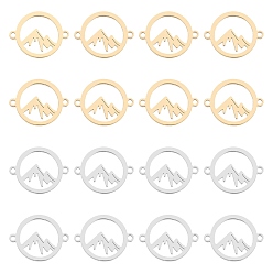 Золотой & Цвет Нержавеющей Стали 16 шт. 2 цвета 201 соединительные элементы из нержавеющей стали, лазерная резка, кольцо с горой, золотые и нержавеющая сталь цвет, 15x19x1 мм, отверстие : 1.4 мм, 8 шт / цвет