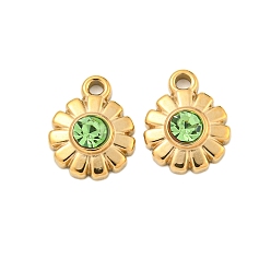 Перидот 304 подвески из нержавеющей стали, со стразами, , реальный 14 k позолоченный, перидот, 11x9x3 мм, отверстие : 1.5 мм