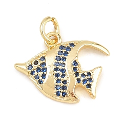 Синий Латунные микро проложить кубического циркония подвески, без кадмия и без свинца, реальный 18 k позолоченный, рыбы прелести, синие, 12.5x17x3 мм, отверстие : 3.5 мм