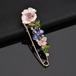 Slate Blue Alloy Enamel Brooch Pin, Rhinestone Flower Lapel Pins, Slate Blue, 80mm
