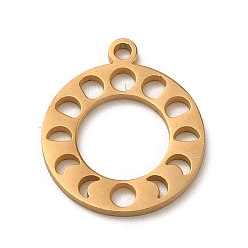 Real 18K Gold Plated 304 Stainless Steel Charms, Laser Cut, Round Ring with Moon Phases Charm, Real 18K Gold Plated, 14.5x12.5x1mm, Hole: 1.2mm