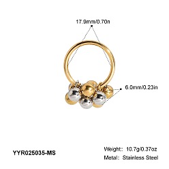Позолоченный и Цвет Нержавейки 304 женские перстни из нержавеющей стали с бусинами, настоящее золото и нержавеющая сталь, Шар: 6 mm, размер США 7 3/4 (17.9 мм)