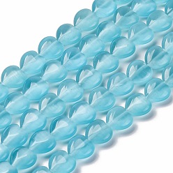 Светло-Голубой Стеклянные бусины, имитации кошачьего глаза , сердце, Небесно-голубой, 9.5~10x9.5x4.5~5 мм, отверстие : 0.7 мм, около 40 шт / нитка, 14.65~14.76'' (37.2~37.5 см)
