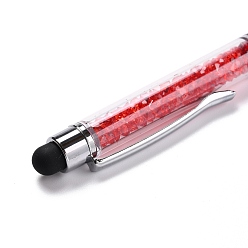 Dark Red Silicone & Plastic Touch Screen Pen, Aluminum Ball Pen, with Transparent Resin Diamond Shape Beads, Dark Red, 146x13x10mm