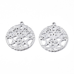 Нержавеющая Сталь Цвет Не тускнеющие 201 подвески из нержавеющей стали, плоский круглый со звездой и луной, цвет нержавеющей стали, 33.5x30x1.5 мм, отверстие : 2 мм