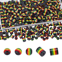 Разноцветный 300 шт. 2 стили ганские ямайские регги полосатые смоляные бусины, колонка и круглый, красочный, 8x7~9 мм, отверстие : 1.6 мм, 150 шт / стиль