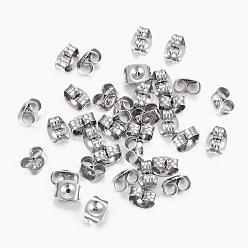 Stainless Steel Color 304 Stainless Steel Ear Nuts, Friction Earring Backs for Stud Earrings, Stainless Steel Color, 6x4.5x3.5mm, Hole: 0.9mm