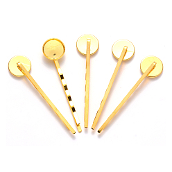 Golden Iron Hair Bobby Pin Findings, Flat Round, Golden, 54x14mm, Tray: 12mm