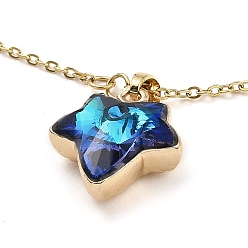 Dark Blue Maple Leaf Glass Pendant Necklaces, with Light Gold Brass Cable Chains, Dark Blue, 16.30 inch(41.4cm)