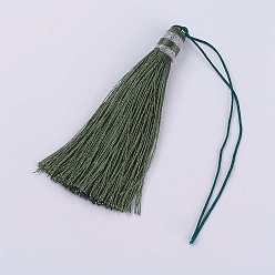 Темно-оливково-зеленый Нейлоновая нить кисточкой большие украшения кулон, темно-оливковый зеленый, 100x10 мм