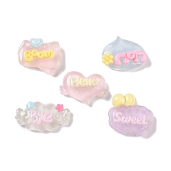 Разноцветный Прозрачные смолы кабошоны, слово, красочный, 14~20x21~26.5x7.5~8.5 мм