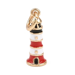 Colorful Travel Brass Enamel Pendants, Lighthouse Charms, Golden, Colorful, 17x6mm, Hole: 4mm