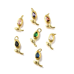 (52) Непрозрачная лаванда Латунные микро проложить кубического циркония подвески, , с прыжковых колец, без кадмия и без свинца, долговечный, стойки покрытие, реальный 18 k позолоченный, разноцветные, 17.5x7.5x4.5 мм, отверстие : 3 мм