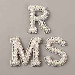 Белый Аппликации из пластика с имитацией жемчуга letter.m/r/s, прикреплённые железом для свадьбы, с нетканого материала, белые, 45~46x32.5~49x5 мм, 3 шт / комплект