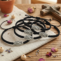 Noir 5 Bracelets ajustables en cordon de nylon tressé (pièces), bijoux en alliage Notre-Dame de Guadalupe pour femmes et hommes, noir, 11.02 pouce (28 cm)