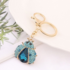 Aquamarine Alloy Rhinestone Keychain, Ladybug, Aquamarine, 10cm