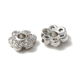 Платина Покрытие стойки латунный кубический цирконий колпачок из бисера, без кадмия и без свинца, долговечный, цветок, 6-лепесток, платина, 6x5.5x2 мм, отверстие : 1.5 мм