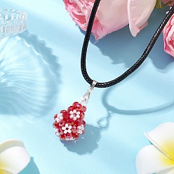 Красный Ожерелья с подвеской в форме капли из стеклянных бус, ожерелья из черного воскового шнура для женщин, красные, 17.68 дюйм (44.9 см)