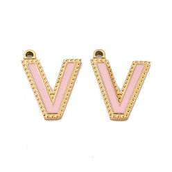 Letter V Ионное покрытие (ip) 316 подвески из нержавеющей стали, без никеля , с эмалью, буквенное очарование, реальный 18 k позолоченный, Буква V, 16.5x14x2 мм, отверстие : 1.4 мм