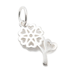 Цветок 925 серебряные шармы, цветок, с 925 штампом и соединительными кольцами, серебряный цвет гальваническим, цветок, 15x10x1 мм, отверстие : 4 мм