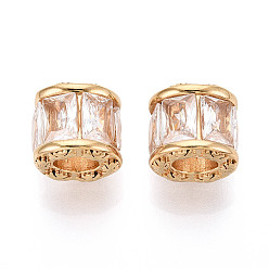 Прозрачный 304 подвески из нержавеющей стали и стекла, колонка очарование, вакуумное покрытие pvd, реальный 18 k позолоченный, граненые, прозрачные, 11.5x12.5~13.5x11~11.5 мм, отверстие : 6x5 мм